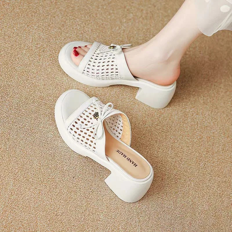 Cyflymder  Summer Hollow Out Mesh Wedge Sandals Women Peep Toe Chunky Platform Slippers  Non Slip Thick Bottom Outdoor Slides
