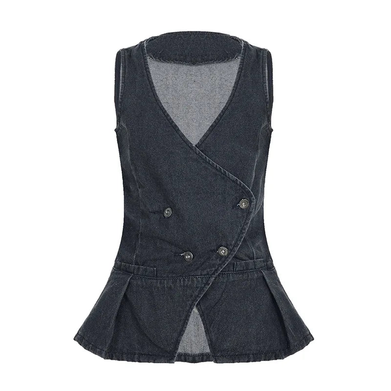 Cyflymder  American Vintage Simple Deep V Neck Slim Waist Vest Personality Harajuku High Street All Match Women Camis Y2k Buttons Clothes