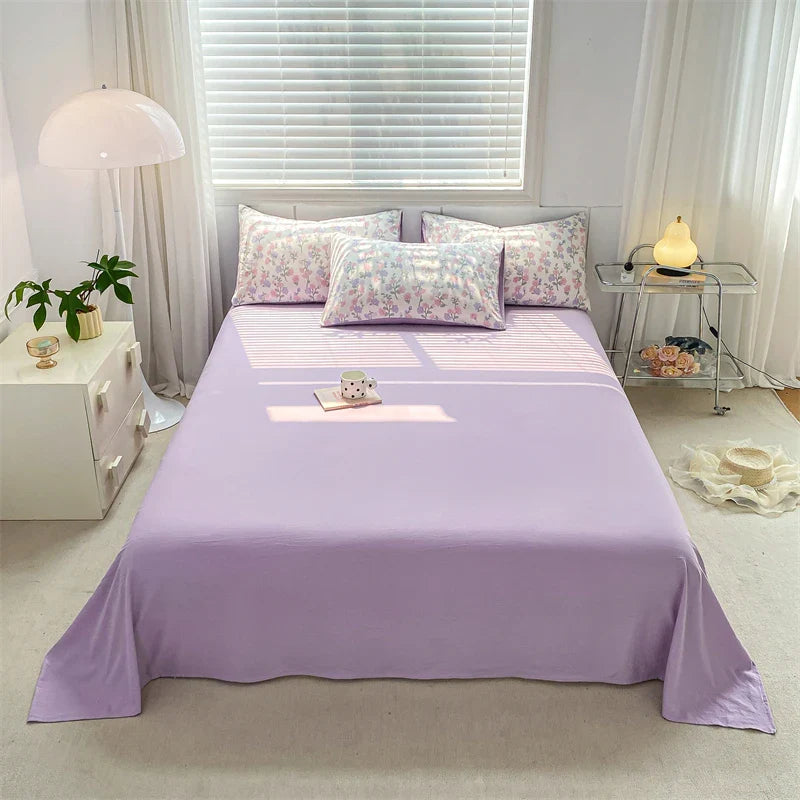 Cyflymder Purple Flowers Bedding Sets Romantic Floral Duvet Covers Bed Flat Sheet Pillowcases Washed Cotton Quilt Cover Girls Bed Linen