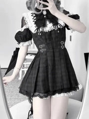Cyflymder   New Summer Sweet Japanese Lolita Dress Set Women Cute Bow Lace Design Fashion Patchwork   Kawaii Outfits Pretty Slim Lovely Suit