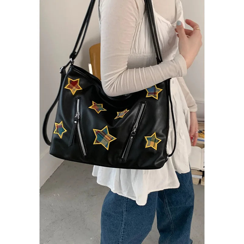 Cyflymder  Fashion Preppy Backpacks Casual Plaid Star Embroidery Crossbody Bags All Match Women Y2k Aesthetic Shoulder Handbags Streetwear