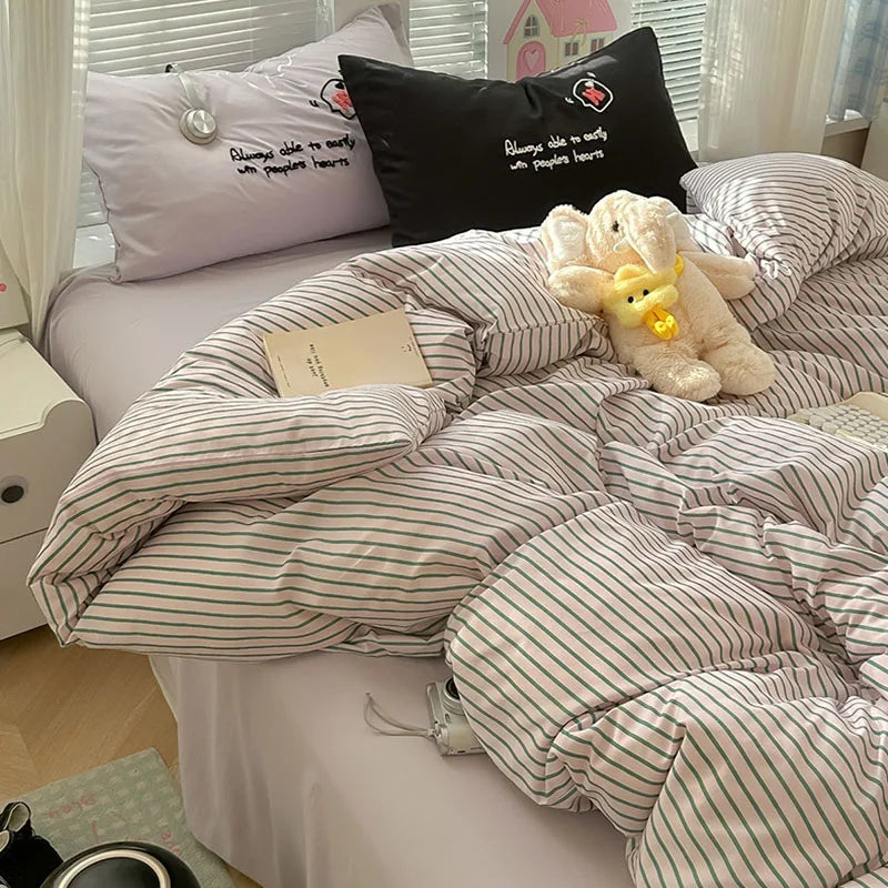 Cyflymder  European Striped Grid Bedding Set Fashion Soft and Breathable Bedclothes for All Seasons Luxury Cozy Printed Quilt Cover Set