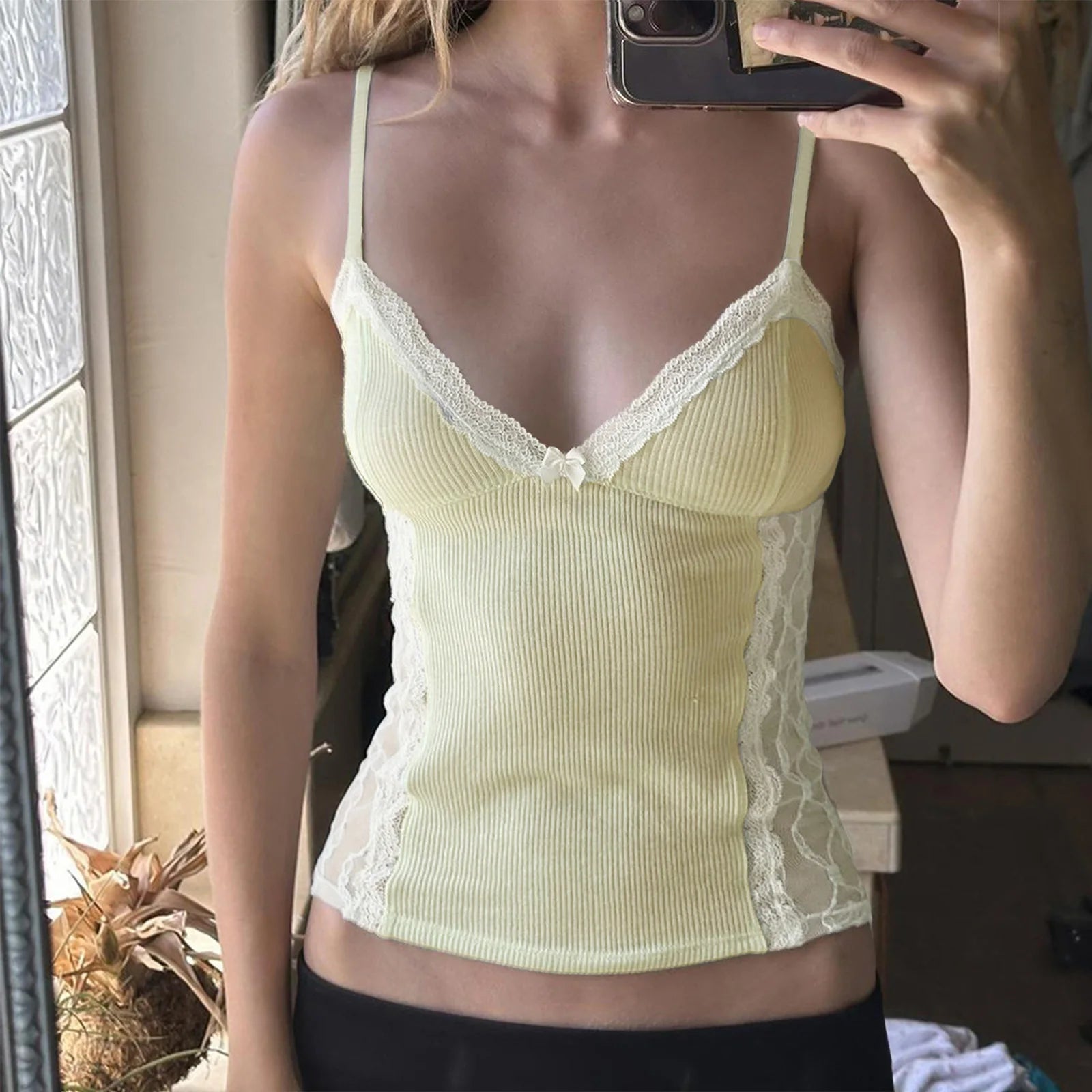 Cyflymder  Elegant Floral Embroidered Tank Tops Stylish Sleeveless V-Neck Blouse Chic Lace Trimmed Camisole Fashionable Summer Shirts with