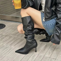 Cyflymder Sexy Winter Women High Boots Fashion Pointed Toe Stiletto Heel Long Boots Ladies Elegant Knee High Boots Shoes