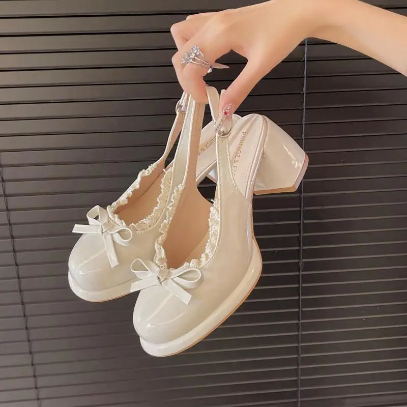 Cyflymder  Sweet Bowknot Patent Leather Mary Jane Shoes Women Summer Pointed Toe High Heel Sling Back Pumps Fashion Party Dress Shoes