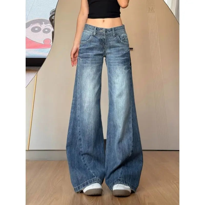 Cyflymder  American Vintage Y2k Autumn  Low Waist Straight Loose Long Bootcut Jeans