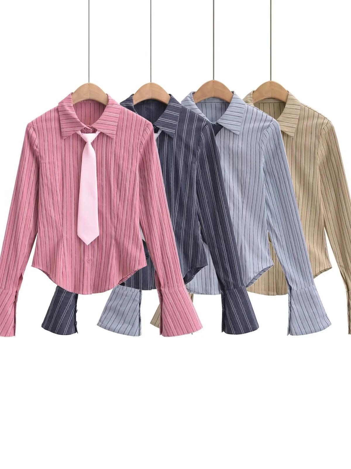 Cyflymder  College Sle Striped Long Sve Age-Defng irt Bell Sve Girl Student Feeling Fre ad irt Street