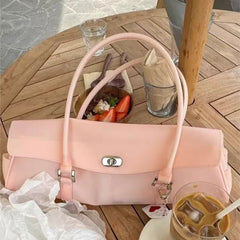 Cyflymder  Korean Jelly Flap Lock Handbag Women Pink Transparent PVC Large Capacity Shoulder Bags Ladies Sweet Cute Versatile Underarm Bag