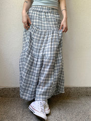 Cyflymder  Casual Sweet Plaid A-Line Skirts Holiday Mid-Waisted Maxi Skirts Women 2025 Summer Fashion Streetwear Preppy Style Lady