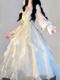 Cyflymder Elegant Solid Ruffles Fairy Dresses Korean Fashion Slim Wasit A Line Midi Dress Spring Summer Women Princess Party Vestidos