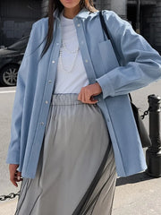 Cyflymder  Blue Single Breasted Jackets Women Long Sleeve Pockets Fashion Coat Tops 2025 Autumn Clothing Outerwears Streetwear Female