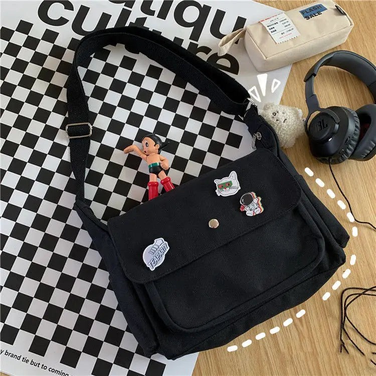 Cyflymder  Canvas Handbags Japanese School Shoulder Harajuku Solid Color Leisure Large Capacity Messenger Male Female Tote Bag Women's Bags
