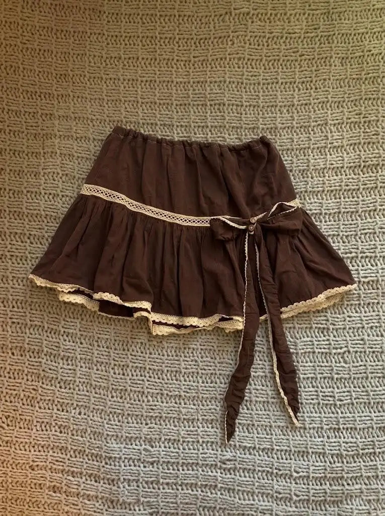 Cyflymder  Sweet Skirt Y2k 90s Lace Slim Aesthetic Harajuku Bow Summer Hot Girl Short Skirt Woman Clothes Kawaii Basics Elegant Fashion Emo