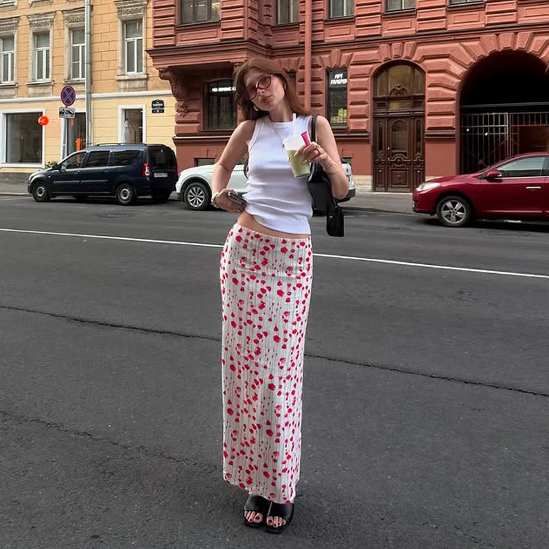 Cyflymder  Summer New Women's Clothing Flower Printing Skirt Straight Long Skirt Casual Temperament