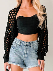 Cyflymder  Ladies Boho Chic Knitted Shrug with Fringe Detail Open Front Cardigan Lightweight Summer Sweater Crop Top