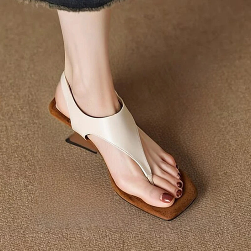 Cyflymder  High Heels Women's Sandals Clip Toe Fashion Heels Shoes Square Toe Slippers Trend Beach Flip Flops Fad Dress Pumps Mujer Slides