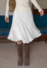 Cyflymder  French Ruffle Leaf Edge Rice Apricot Skirt Women's Spring New Fashion Medium and Long Dress