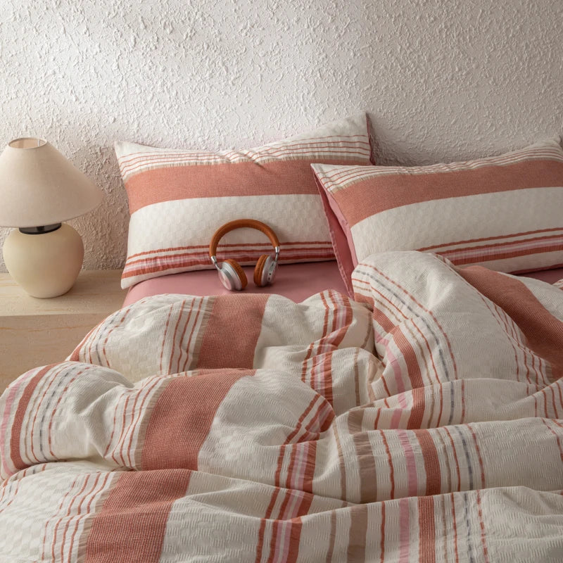 Cyflymder  Bedding Set 100% Cotton Simple Vertical stripes Duvet Cover Set  Double Queen King Size Nordic Quilt Cover Bed Sheet Pillowcases
