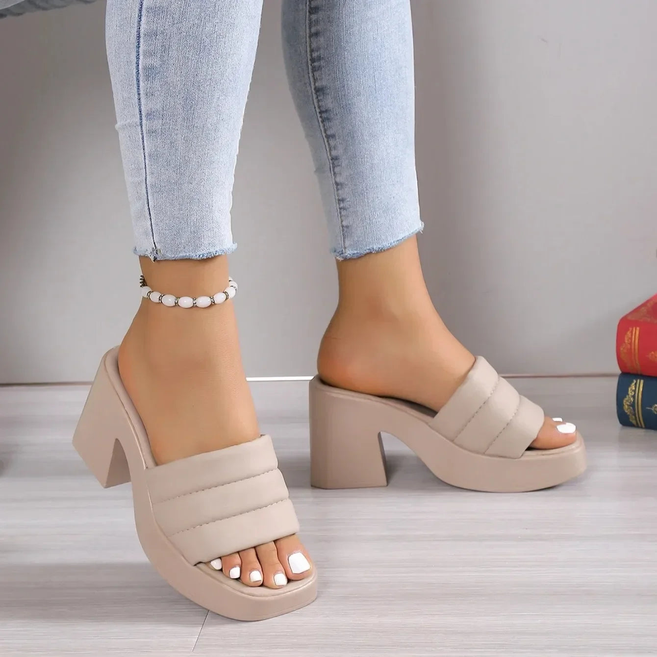 Cyflymder  Elegant Women Platform Slippers Soft PU Summer Peep Toe Thick Sole Female Outdoors Non-slip Casual Beach Heels Slippers
