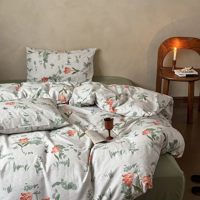 Cyflymder  New 100% Cotton Floral Print Bedding Sets Cozy Skin Friendly Soft Comforter Set Naked Sleeping Textile Supplies for All Seasons