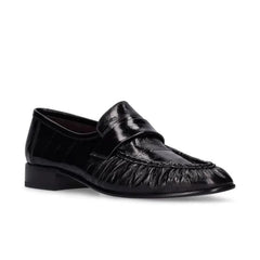 Cyflymder  Women Retro Wrinkle Leather Loafers Slip On Flat Penny Shoes Glossy Ruched Design Casual Office Dress Loafers Fashion Comfort