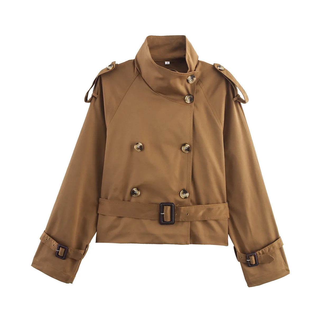 Cyflymder  Autumn Khaki Double Breasted Shorts Trench Coat with Belts Women Elegant Stand Collar Loose Jacket Female Windbreaker Outwears