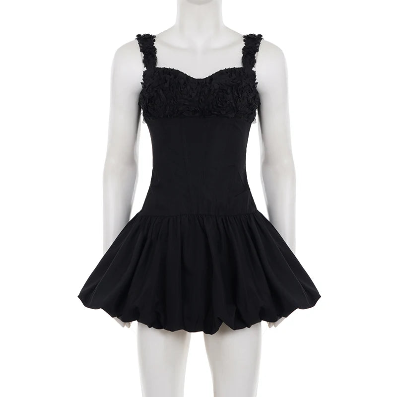 Cyflymder  Elegant 3D Floral Patchwork Cinched Waist Bud Dress Summer Sleeveless Short Dress Women Vacation Coquette Outfits Sexy