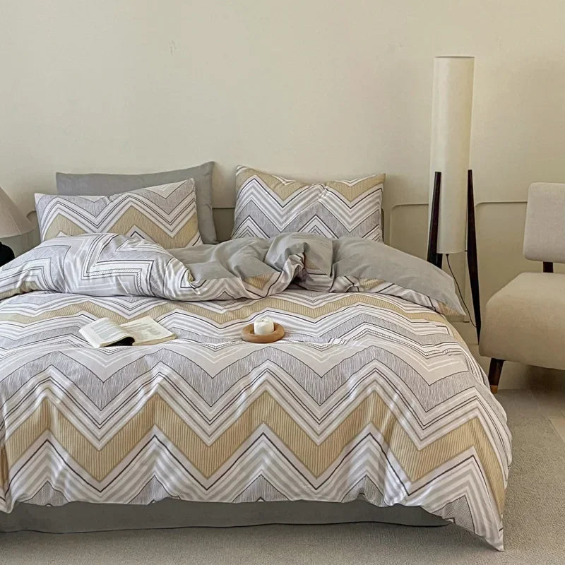 Cyflymder  Fashion Geometric Pattern Printed Fitted Sheet Style Bedclothes Cotton Soft Skin Friendly Bedding Set King Queen Bed Comfort Set