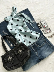 Cyflymder  Polka Dot Halter Sweet Y2k 2000s Summer Crop Top Vintage Sleeveless Slim Woman Clothes Tanks Top Fashion Hot Girl Emo Tees Chic