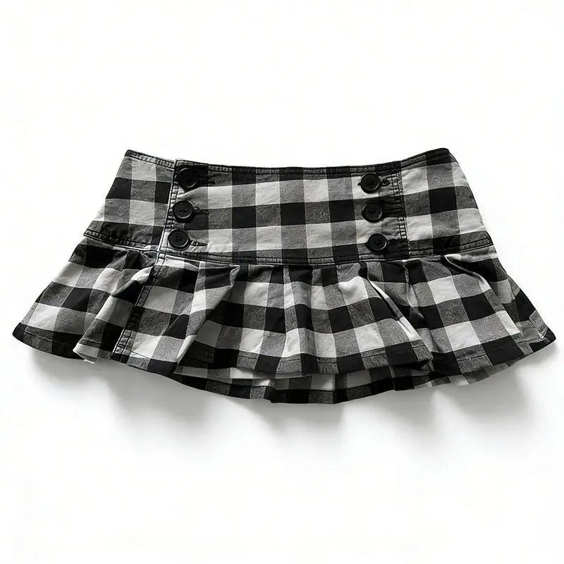 Cyflymder  New Euramerican Low Waist Sweet Cool Girl Skirts Y2k Aesthetic Constrast Color Plaid Pleated Jupe Harajuku Buttons Design Skirts