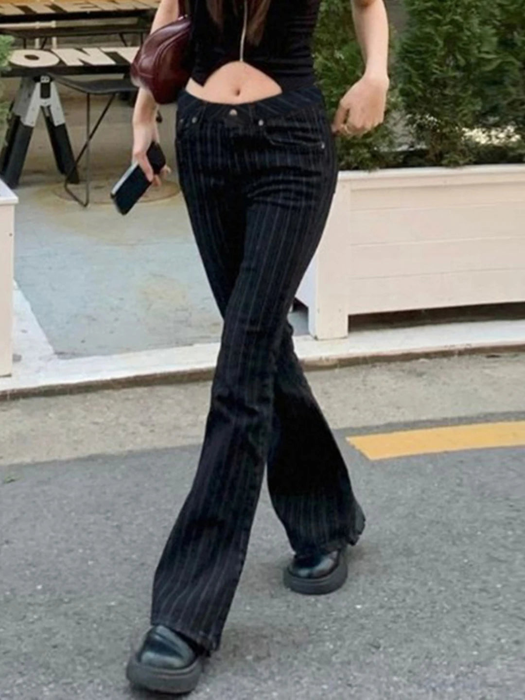 Cyflymder  Low-Waist Slimming Bla Stripe Bell Bot Jeans Women's Faionable Versatile Denim Pants Streetwear Romore Hot Girl Outfit