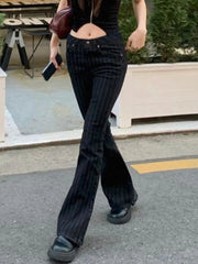 Cyflymder  Low-Waist Slimming Bla Stripe Bell Bot Jeans Women's Faionable Versatile Denim Pants Streetwear Romore Hot Girl Outfit
