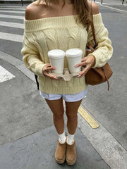 Cyflymder  Women's I-neck twist long-sleeved wool pullover top is fashionable, versatile, casual and relaxed, suitable for daily travel.
