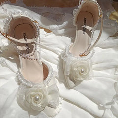 Cyflymder  Lolita elegant party dresses for women wedding bridal shoe pointed toe heels Pretty shoes designer ladies heel beige high-e
