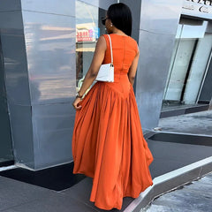 Cyflymder  Summer New Elegant Round Neck Hollow Out Slimming Dress For Women Clothing Cross-border Sleeveless Medium-length Dress