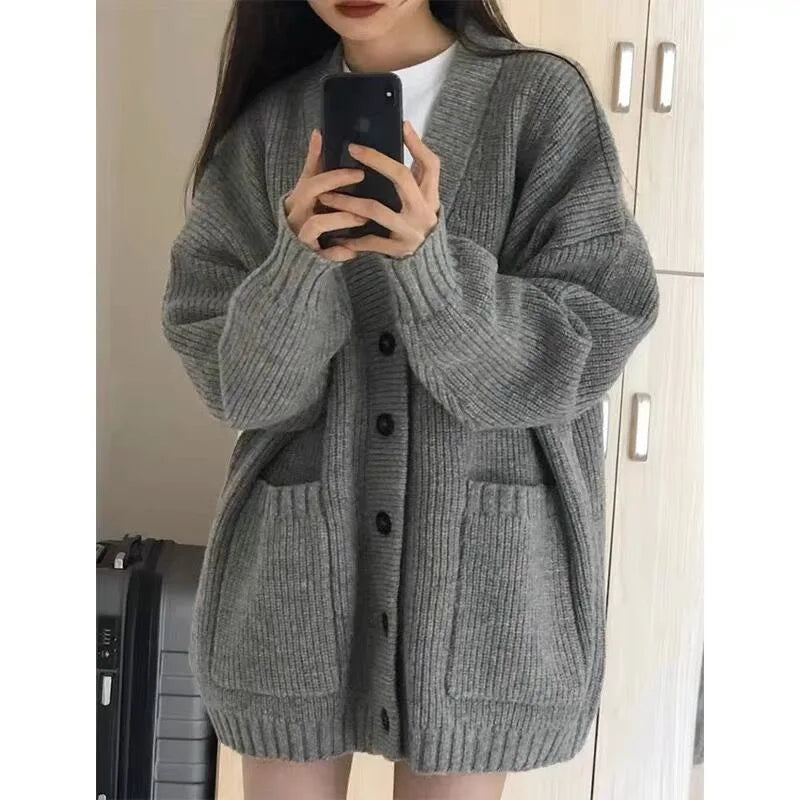 Cyflymder  Autumn Winter Knitted Cardigan Women Lazy Style Thick Loose Sweater Coat