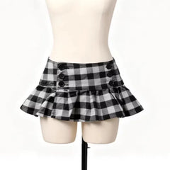 Cyflymder  New Euramerican Low Waist Sweet Cool Girl Skirts Y2k Aesthetic Constrast Color Plaid Pleated Jupe Harajuku Buttons Design Skirts
