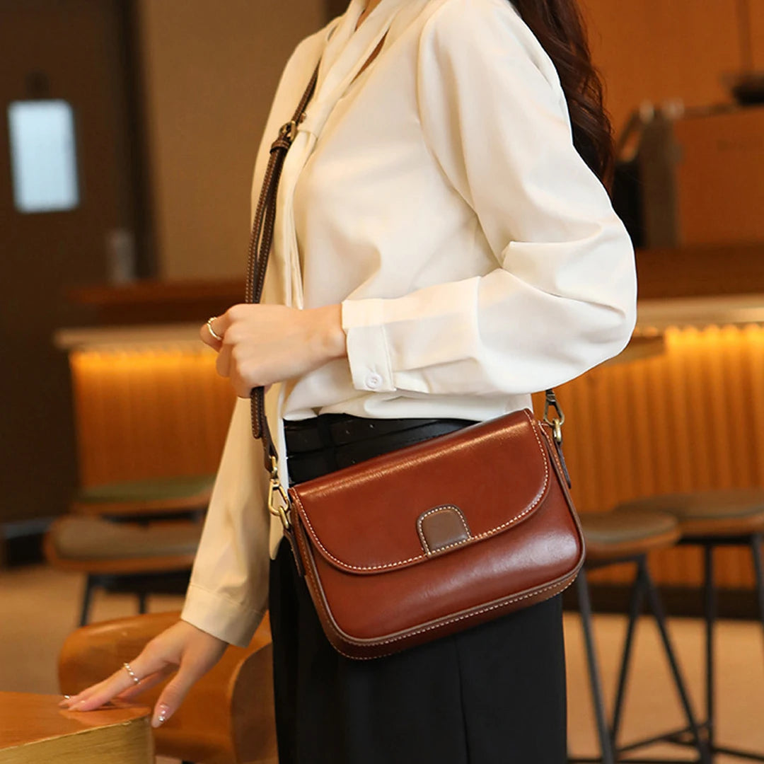 Cyflymder  new fashionable retro cowhide shoulder bag with contrasting ethnic style wide shoulder strap and crossbody small square bag
