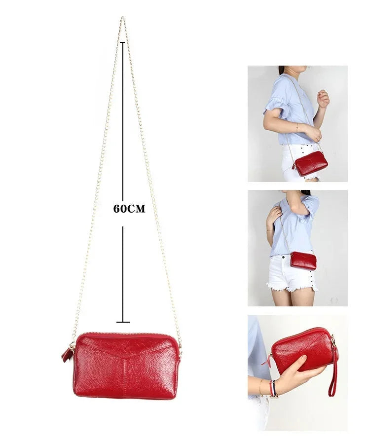 Cyflymder  Genuine Leather Women Wallet Long Zipper Wristlet Bag Chain messenger bag for female Cowhide Coin Purse Mobile phone bags