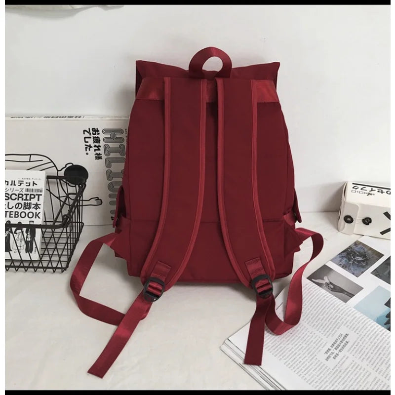 Cyflymder INS Fashion Schoolbag Women's Nylon Durable High School Student Backpack Middle School Student Versatile Flip Drawstring