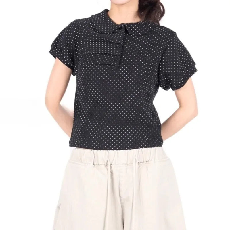 Cyflymder  Y2k Clothes Polka Dot T Shirt For Women Folds Spring Summer Vintage Ropa De Mujer Korean Fashion Puff Sleeve Tees
