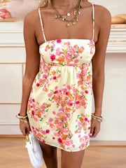 Cyflymder  Women s Floral Print Spaghetti Strap Backless Slip Dress Sexy Summer Mini Dress with Elegant Design