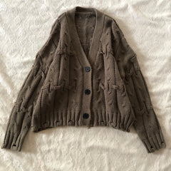 Cyflymder  brown long-sleeved sweater is a comfortable and warm aesthetic retro fashionable high street in Harajuku for autumn and winter