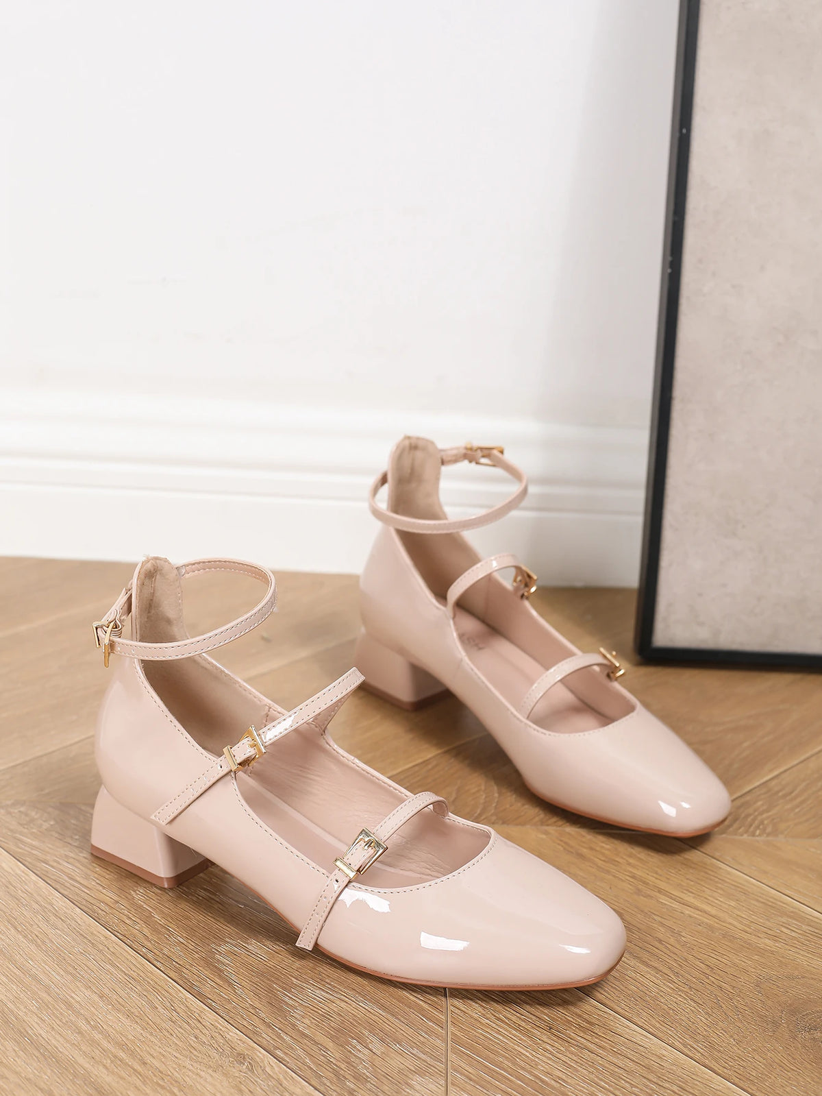 Cyflymder  French style thick heel with a single buckle, Mary Jane shoes, low heel, round toe, shallow mouth single shoe