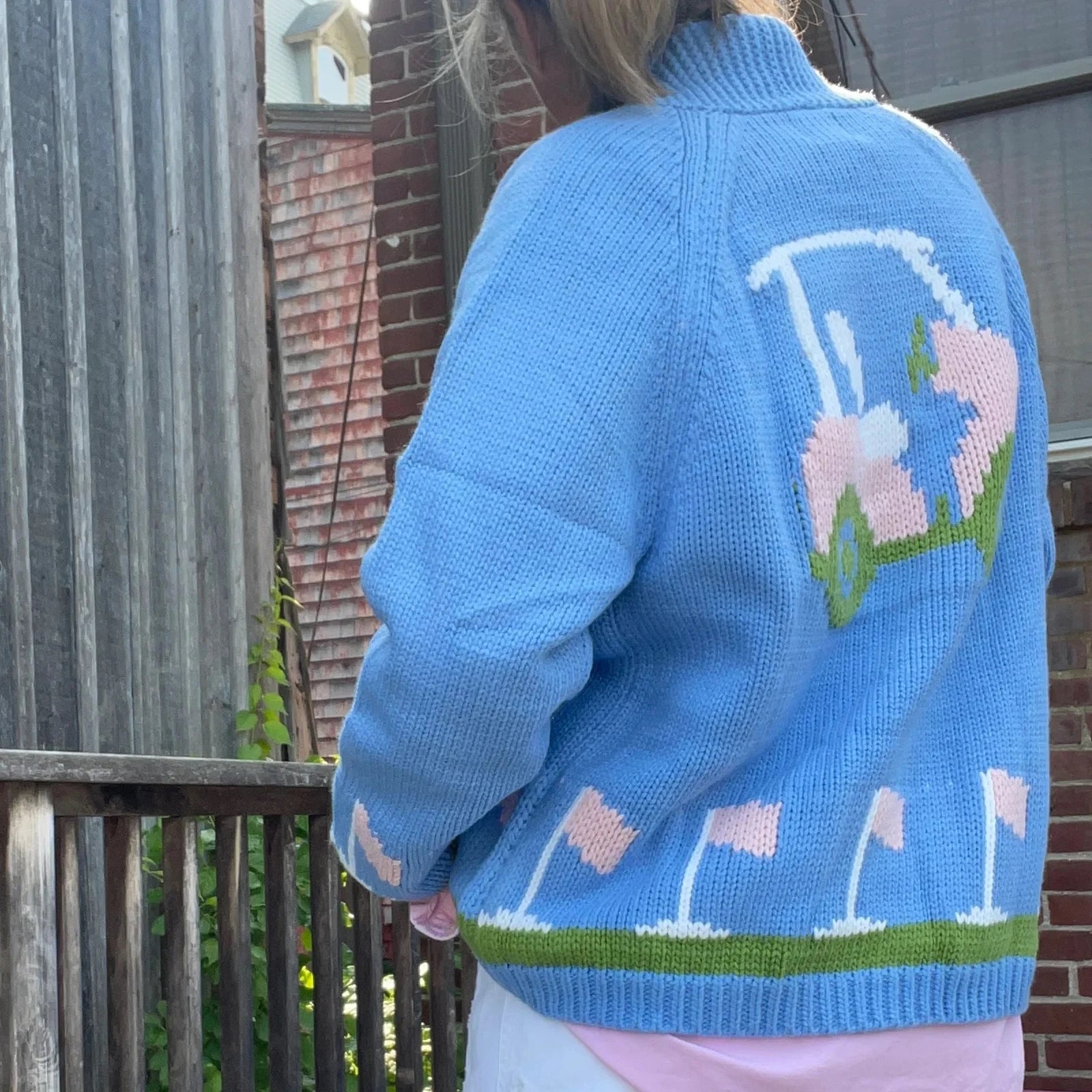 Cyflymder  y2k Cardigan Sweater Women Fashion Golf Car/Heart Print Long Sleeve Button Down Knitted Top 2000s Clothing Knitwear
