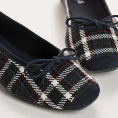 Cyflymder   New Square-Toe Flat Plaid Single Shoes, Casual Soft Sole, Fashionable Shallow Mouth, Versatile Slip-On Flats
