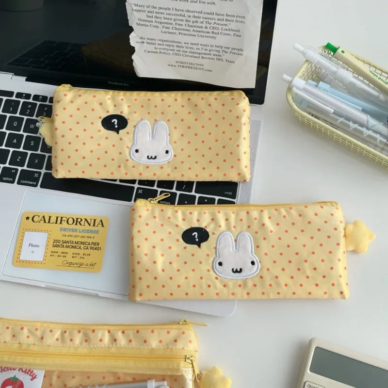 Cyflymder  1 Piece Beige Yellow Pencil Case for Kids Girl Casual Korean Fashion Polk Dot Stationery Ita Badge Clip Storage Bag Pencil Pouch