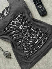 Cyflymder  Goth T-shirt Punk Vintage Leopard Print Halter Y2k 90s Slim Sexy Aesthetic Harajuku Tube Tops Hot Girl Streetwear Summer Emo Tee