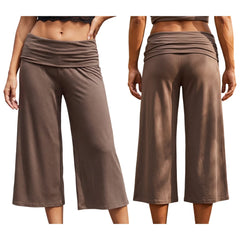 Cyflymder  Summer New Arrivals Women's Solid Loose Wide-Leg Shorts Pants Pure Cotton Casual Chic Low-Rise 3/4-Length Wide-Leg Trousers