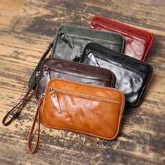 Cyflymder  New Vegetable Tanned Leather Zipper Pouch, Cowhide Coin Purse, Large-capacity Card Holder, Leather Storage Bag, Key Case